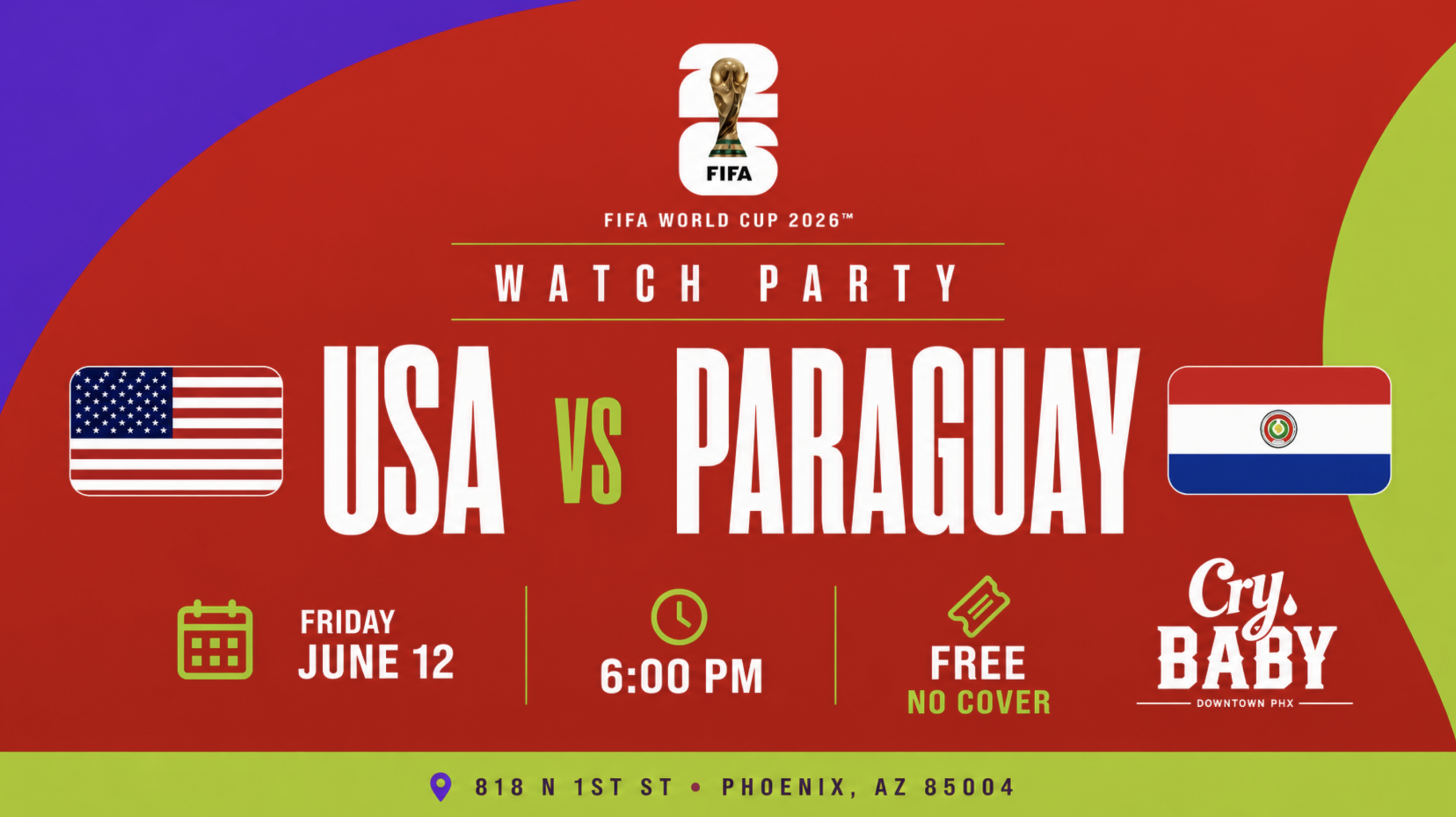 USA VS PARAGUAY Watch Party at CryBaby in Phoenix Arizona!